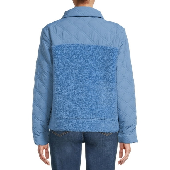🆕Time & Tru Mix Media Teddy Sherpa Cropped Shacket Blue Ocean Size 1X (16W-18W) - Picture 3 of 9